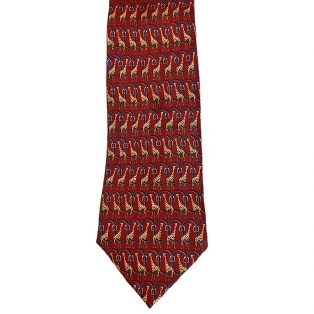 Austin Reed 100% silk red & yellow giraffe tie with blue oval rings